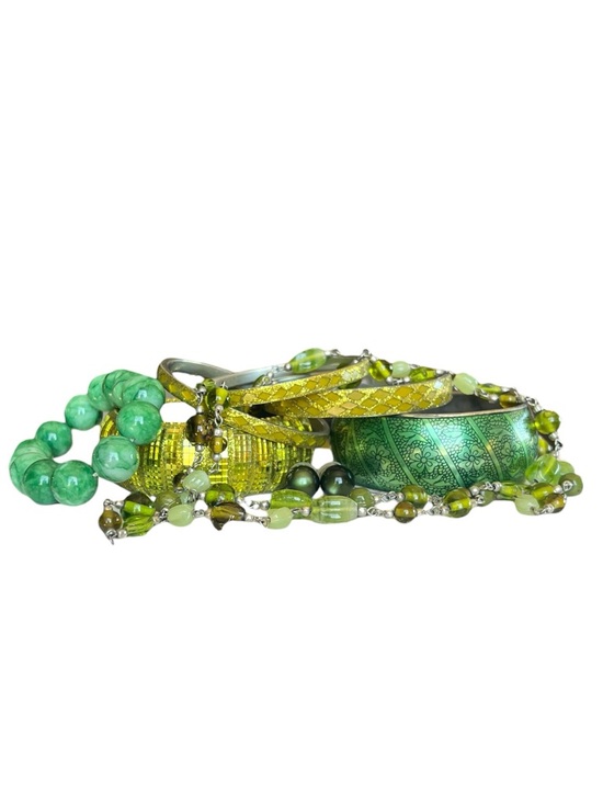 Jewelry - 8 Piece Green Jewelry Lot Beaded Necklace Earrings Bangle Bracelets
